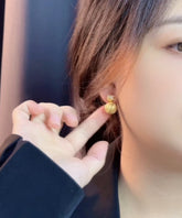 Fine Gold Sterling Silver Overgild Zircon Matte Little Ball Stud Earrings